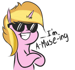 Size: 800x750 | Tagged: safe, artist:ponetistic, oc, oc only, oc:muse, species:pony, crossed hooves, pun, smug, sunglasses, wordplay