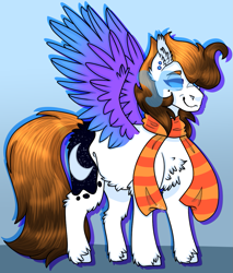 Size: 969x1135 | Tagged: safe, artist:midnight-drip, oc, oc:moonlight dusk, species:pony, clothing, colored wings, male, scarf, solo, stallion