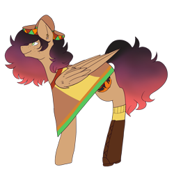 Size: 1369x1369 | Tagged: safe, alternate version, artist:blacksky1113, oc, oc only, oc:pancita, species:pegasus, species:pony, boots, clothing, ear piercing, earring, female, freckles, hat, jewelry, mare, mexican, multicolored hair, piercing, poncho, shoes, simple background, socks, solo, sombrero, transparent background