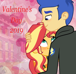 Size: 2114x2071 | Tagged: safe, artist:sparkling-sunset-s08, character:flash sentry, character:sunset shimmer, ship:flashimmer, g4, my little pony: equestria girls, my little pony:equestria girls, female, geode of empathy, holiday, magical geodes, male, shipping, straight, valentine's day