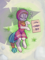 Size: 2400x3200 | Tagged: safe, artist:tehwatever, character:desert flower, species:pony, book, colored, deltarune, glasses, hijab, sleeping, solo, somnambula resident