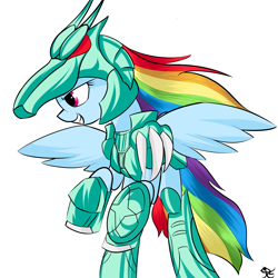 Size: 3621x3621 | Tagged: safe, artist:ruiont, character:rainbow dash, species:pegasus, species:pony, armor, female, grin, high res, hooves, mare, saint seiya, simple background, smiling, solo, spread wings, white background, wings