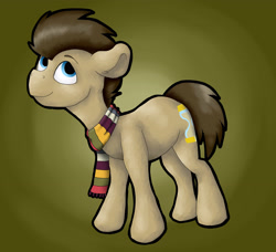 Size: 3687x3357 | Tagged: safe, artist:rysunkowasucharia, character:doctor whooves, character:time turner, species:earth pony, species:pony, clothing, cute, doctorbetes, ear fluff, fourth doctor's scarf, male, no catchlights, scarf, solo, stallion