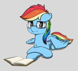 Size: 1200x1100 | Tagged: safe, artist:umgaris, character:rainbow dash, species:pony, book, female, glasses, rainbow dork, simple background, solo