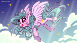 Size: 1920x1080 | Tagged: safe, artist:feekteev, oc, oc only, species:pegasus, species:pony, female, mare, open mouth, redraw, smiling, solo, stars