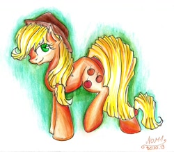 Size: 1164x1019 | Tagged: safe, artist:n0m1, character:applejack, species:pony, looking at you, simple background, traditional art
