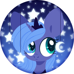Size: 4000x4000 | Tagged: safe, artist:belka-sempai, character:princess luna, species:pony, bust, crescent moon, crown, cute, female, filly, jewelry, lunabetes, moon, portrait, regalia, solo, stars, woona, younger