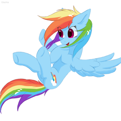 Size: 1024x1024 | Tagged: safe, artist:glazirka, character:rainbow dash, species:pegasus, species:pony, belly fluff, butt fluff, cute, dashabetes, ear fluff, eye clipping through hair, female, mare, open mouth, simple background, solo, white background