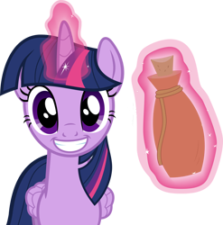Size: 888x900 | Tagged: safe, artist:itv-canterlot, character:twilight sparkle, character:twilight sparkle (alicorn), species:alicorn, species:pony, episode:what about discord?, g4, my little pony: friendship is magic, .ai available, .svg available, cute, female, levitation, looking at you, magic, magic potion, mare, potion, simple background, smiling, solo, staring into your soul, telekinesis, transparent background, twiabetes, vector