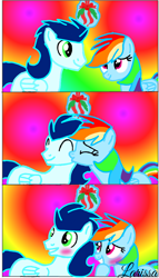 Size: 720x1259 | Tagged: safe, artist:mlplary6, character:rainbow dash, character:soarin', species:pony, ship:soarindash, blushing, female, holly, holly mistaken for mistletoe, kiss on the cheek, kissing, male, neon colors, safety goggles, shipping, straight