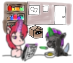Size: 479x416 | Tagged: safe, artist:kawa, species:changeling, ask:sixteen, changeling in a box