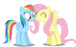 Size: 1024x630 | Tagged: safe, artist:rozyfly10, character:fluttershy, character:rainbow dash, species:pegasus, species:pony, ship:flutterdash, blushing, eyes closed, female, lesbian, mare, scrunchy face, shipping, simple background, transparent background, wide eyes, wings