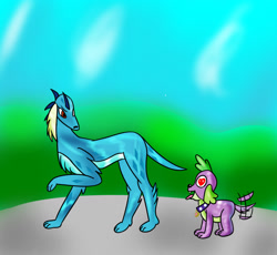 Size: 1725x1584 | Tagged: safe, artist:ajustice90, character:princess ember, character:spike, character:spike (dog), species:dog, ship:emberspike, my little pony:equestria girls, dogified, ember the dog, female, heart eyes, male, shipping, species swap, straight, tail wag, wingding eyes