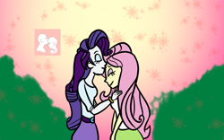 Size: 1440x900 | Tagged: safe, artist:ajustice90, character:fluttershy, character:rarity, ship:rarishy, my little pony:equestria girls, female, forehead kiss, kissing, lesbian, shipping