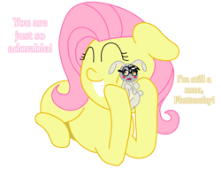 Size: 1275x975 | Tagged: safe, artist:fskindness, character:fluttershy, oc, species:pony, animal costume, bunny costume, clothing, costume, cute, funny, shrunk