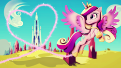 Size: 3840x2158 | Tagged: safe, artist:ghostlymarie, character:princess cadance, species:pony, 3d, cloud, crystal empire, female, flying, solo, source filmmaker
