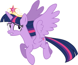 Size: 9000x7598 | Tagged: safe, artist:korsoo, character:twilight sparkle, character:twilight sparkle (alicorn), species:alicorn, species:pony, episode:princess twilight sparkle, g4, my little pony: friendship is magic, absurd resolution, big crown thingy, crown, female, flying, jewelry, mare, regalia, simple background, solo, transparent background, vector, wings