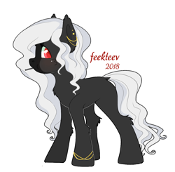 Size: 1100x1080 | Tagged: safe, artist:feekteev, oc, oc only, oc:inanis, species:earth pony, species:pony, blank flank, candy, ear piercing, female, fluffy, food, hoof ring, lollipop, long mane, looking at you, piercing, red eyes, solo, vampire, wavy mane, wavy tail, white mane