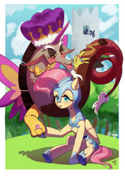 Size: 1280x1811 | Tagged: safe, artist:sadistjolt, character:discord, character:fluttershy, species:draconequus, species:pegasus, species:pony, ship:discoshy, armor, crystal guard armor, female, jousting outfit, knight, male, princess discord, shipping, straight