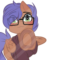 Size: 1024x1078 | Tagged: safe, artist:drawing-heart, oc, oc:odyssey flash, species:pegasus, species:pony, against glass, boop, clothing, glass, glasses, heart eyes, hoodie, underhoof, wingding eyes