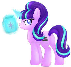 Size: 1128x1053 | Tagged: safe, artist:kimmyartmlp, character:starlight glimmer, species:pony, species:unicorn, episode:the cutie map, g4, my little pony: friendship is magic, colored pupils, equal cutie mark, eyebrows, eyebrows visible through hair, female, glowing horn, jar, lidded eyes, magic, magic aura, mare, profile, s5 starlight, simple background, solo, telekinesis, transparent background