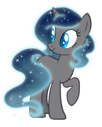 Size: 1575x1950 | Tagged: safe, artist:musical-medic, oc, oc only, oc:midnight wish, parent:king sombra, parent:nightmare moon, parents:sombramoon, species:pony, species:unicorn, ethereal mane, female, galaxy mane, mare, offspring, raised hoof, simple background, solo, transparent background