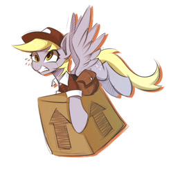 Size: 1024x1024 | Tagged: safe, artist:l8lhh8086, character:derpy hooves, species:pegasus, species:pony, episode:the point of no return, g4, my little pony: friendship is magic, box, carrying, cute, derpabetes, female, mailmare, mare, package, plewds, simple background, solo, sweat, this side up, white background