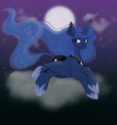 Size: 1515x1616 | Tagged: safe, artist:incapacitatedvixen, character:princess luna, species:alicorn, species:pony, cloud, cloudy, crossed hooves, crown, female, hoof shoes, jewelry, looking back, lying on a cloud, moon, moonbutt, night, regalia, royalty, solo, stars, tiara