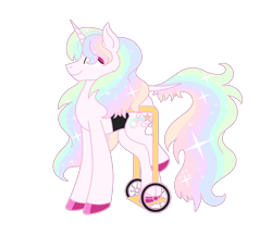 Size: 1246x1080 | Tagged: safe, artist:musical-medic, oc, oc only, oc:lady amalthea, parent:princess celestia, parent:star swirl the bearded, parents:celeswirl, species:pony, species:unicorn, female, mare, offspring, polio, simple background, solo, transparent background, wheelchair
