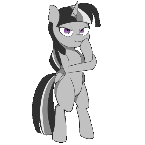 Size: 500x500 | Tagged: safe, artist:rainyvisualz, character:twilight sparkle, character:twilight sparkle (alicorn), species:alicorn, species:pony, animated, bipedal, black and white, female, grayscale, looking at you, monochrome, simple background, smug, solo, transparent background