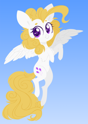Size: 5000x7004 | Tagged: safe, artist:belka-sempai, character:surprise, species:pegasus, species:pony, g1, absurd resolution, beanbrows, chest fluff, cute, ear fluff, eyebrows, female, flying, g1betes, gradient background, leg fluff, mare, solo, spread wings, wing fluff, wings