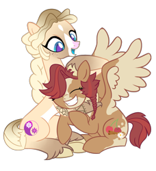 Size: 1826x1999 | Tagged: safe, artist:frowoppy, oc, oc only, oc:allura, oc:ana, species:earth pony, species:pegasus, species:pony, female, hug, mare, simple background, transparent background