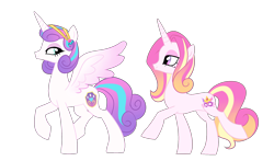 Size: 1900x1117 | Tagged: safe, artist:frowoppy, character:princess flurry heart, oc, oc:fleur de cadenza, parent:fleur-de-lis, parent:princess cadance, parents:fleurdance, species:alicorn, species:pony, species:unicorn, female, half-siblings, magical lesbian spawn, mare, offspring, older, older flurry heart, siblings, simple background, sisters, transparent background