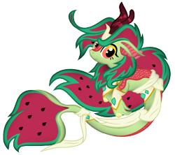 Size: 986x874 | Tagged: safe, artist:angelofthewisp, base used, oc, species:kirin, food, merpony, simple background, solo, transparent background, watermelon
