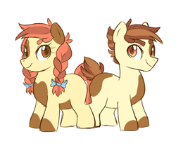 Size: 944x797 | Tagged: safe, artist:frowoppy, oc, oc only, oc:blummy bloom, oc:pitter bloom, parent:apple bloom, parent:pipsqueak, parents:pipbloom, species:earth pony, species:pony, colt, female, filly, male, offspring, simple background, twins, white background