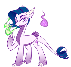 Size: 946x898 | Tagged: safe, artist:frowoppy, oc, oc:amethyst, parent:rarity, parent:spike, parents:sparity, species:dracony, female, fire, hybrid, interspecies offspring, offspring, simple background, solo, white background
