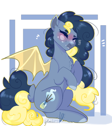 Size: 800x896 | Tagged: safe, artist:zakkurro, oc, oc:glass neptune, species:bat pony, species:pony, blushing, colored wings, female, mare, solo, wings