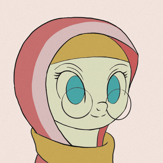 Size: 540x540 | Tagged: safe, artist:tehwatever, character:desert flower, species:earth pony, species:pony, animated, blinking, bust, clip studio paint, clothing, cute, digital art, female, frame by frame, gif, glasses, hijab, mare, meganekko, no catchlights, scarf, simple background, solo, somnambula resident, squigglevision