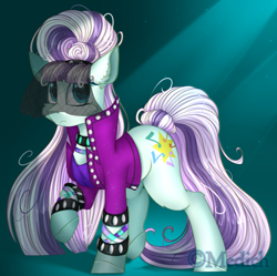 Size: 2796x2781 | Tagged: safe, artist:mediasmile666, character:coloratura, character:countess coloratura, species:earth pony, species:pony, abstract background, cheek fluff, choker, clothing, crepuscular rays, female, frown, looking at you, mare, raised hoof, sidemouth, solo, starry eyes, veil, wingding eyes