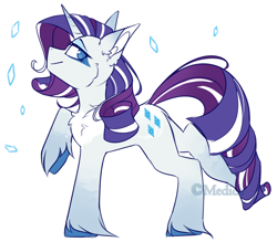 Size: 1600x1400 | Tagged: safe, artist:mediasmile666, edit, part of a set, character:rarity, species:pony, species:unicorn, cheek fluff, chest fluff, coat markings, cropped, cutie mark, diamond, female, lidded eyes, looking at you, mare, profile, rainbow power, raised hoof, redesign, sidemouth, simple background, solo, unshorn fetlocks, white background