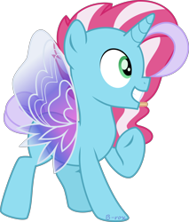 Size: 1024x1204 | Tagged: safe, artist:babyroxasman, oc, oc only, oc:harmony royal, species:pony, butterfly wings, male, pointing at self, simple background, smiling, solo, summerwing pony, teenager, transparent background, wings