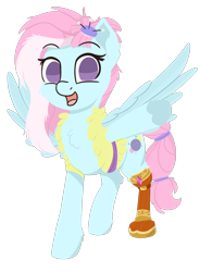 Size: 1106x1500 | Tagged: safe, artist:rhythmpixel, character:kerfuffle, species:pegasus, species:pony, friendship is magic: rainbow roadtrip, g4, my little pony: friendship is magic, amputee, clothing, cute, female, fufflebetes, happy, lineless, mare, prosthetic leg, prosthetic limb, prosthetics, simple background, solo, transparent background