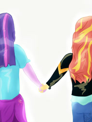 Size: 531x697 | Tagged: safe, artist:samyvillaly, character:sunset shimmer, character:twilight sparkle, species:human, ship:sunsetsparkle, my little pony:equestria girls, clothing, female, hand, holding hands, lesbian, shipping