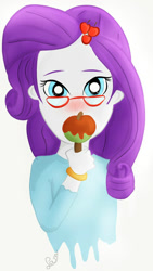 Size: 540x960 | Tagged: safe, artist:samyvillaly, character:applejack, character:rarity, species:human, my little pony:equestria girls, apple, blushing, caramel apple (food), cute, eating, female, food, implied lesbian, implied rarijack, implied shipping