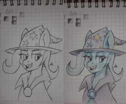 Size: 2160x1800 | Tagged: safe, artist:zachc, character:trixie, species:pony, cape, clothing, colored, female, graph paper, hat, solo, traditional art, trixie's cape, trixie's hat
