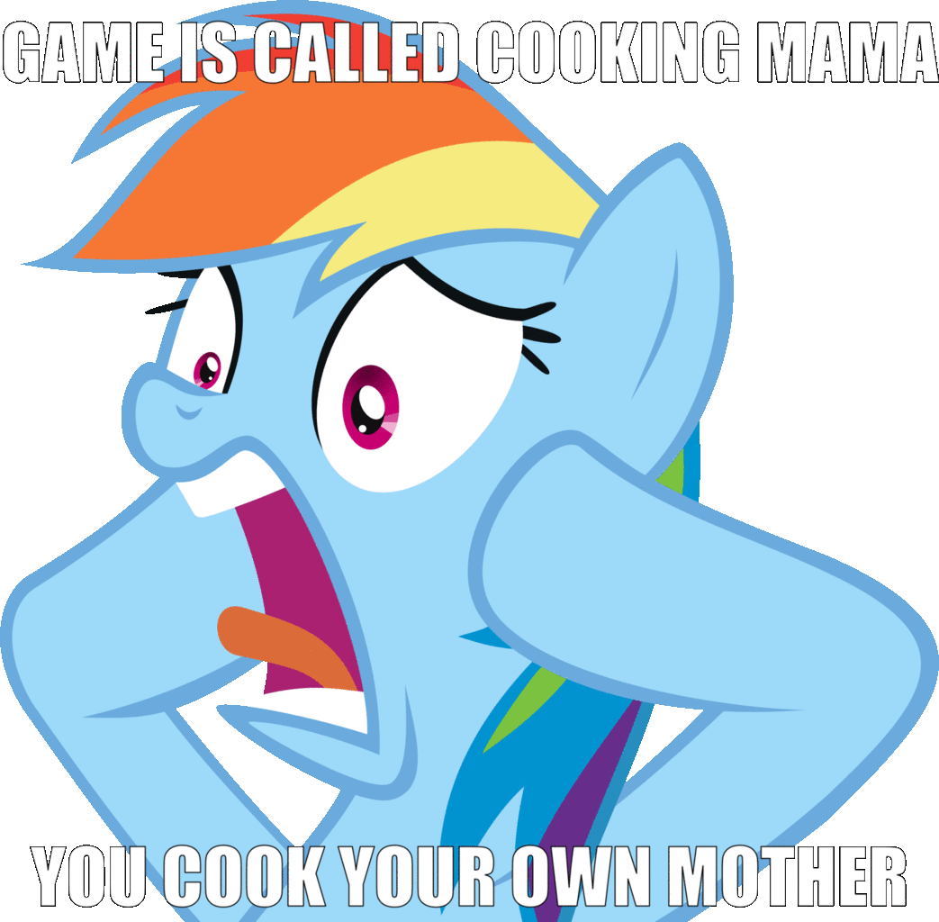 Size: 1043x1024 | Tagged: safe, artist:aethon056, edit, character:rainbow dash, episode:trade ya, g4, my little pony: friendship is magic, cooking mama, female, screaming, simple background, solo, text, transparent background, vector