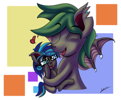 Size: 3000x2500 | Tagged: safe, artist:draconightmarenight, oc, oc:draco night, oc:summer breeze, species:bat pony, species:pony, adorable face, bat pony oc, commission, cute, father and daughter, father's day 2019, female, male, pegasus oc