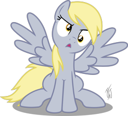 Size: 940x850 | Tagged: safe, artist:mlp-scribbles, character:derpy hooves, species:pegasus, species:pony, confused, cute, derpabetes, female, mare, open mouth, simple background, sitting, solo, spread wings, transparent background, vector, wings