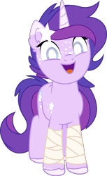 Size: 4942x8051 | Tagged: safe, artist:babyroxasman, oc, oc:euphoria reverie, species:pony, bandage, female, freckles, horn, long horn, mare, simple background, smiley face, solo, transparent background, vector, white pupils