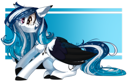 Size: 1118x714 | Tagged: safe, artist:mediasmile666, oc, oc only, oc:marie pixel, species:pegasus, species:pony, abstract background, bubble, coat markings, colored wings, commission, crying, cutie mark, ethereal mane, female, floppy ears, galaxy mane, heterochromia, mare, sitting, solo, speedpaint available, wavy mouth, wings